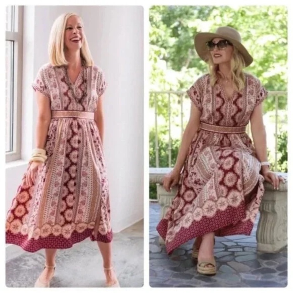 Gal Meets Glam Collection Liza Print Charmeuse Midi Dress 12